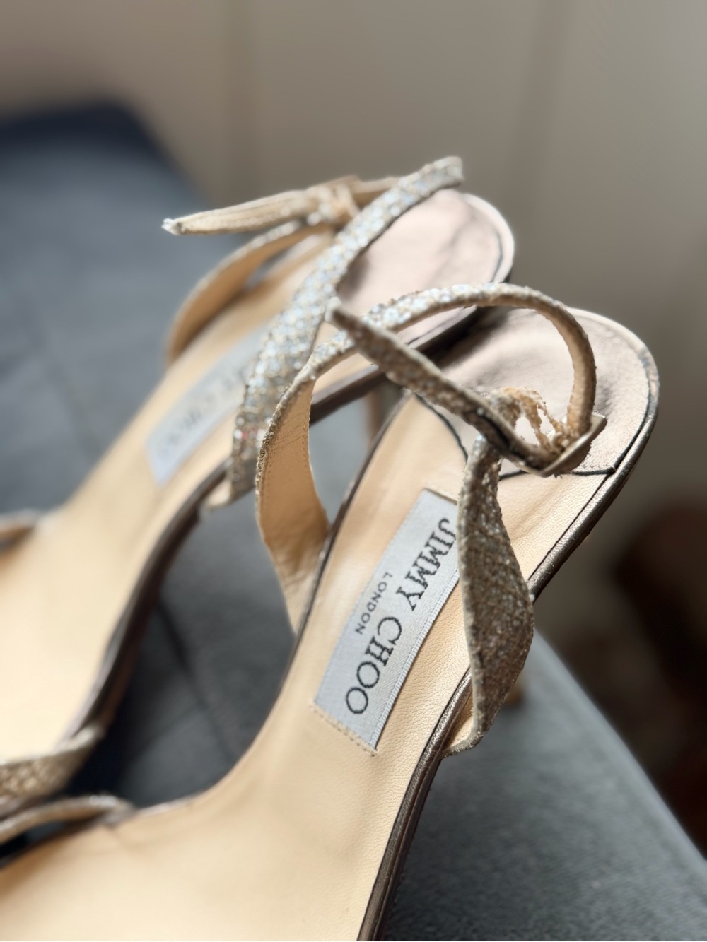 Jimmy Choo Champagne Glitter Slingback Heels